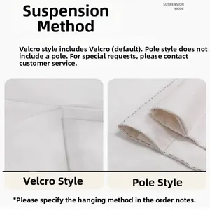 Detail showing two installation methods: magic tape style and rod pocket for bunting