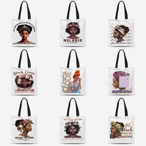 Sac Fourre-Tout en Toile pour Femmes Impression Fille Noire Melanin Queen Graphique Motivationnel Sac de Shopping Écologique