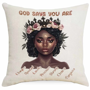 Linen pillowcase featuring a black girl portrait with inspirational words and crown