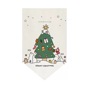 Detail of linen Christmas bunting featuring hand-drawn Santa and Happy Christmas text