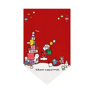 Detail of red Christmas bunting with hand-drawn Santa Claus and snowman festive patterns