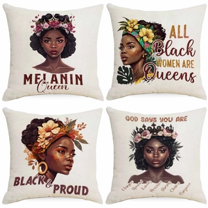 Linen Pillow Case African American Black Girl Portrait Melanin Queen Decorative Cushion Cover For Sofa Home Decor Square Pillowcase