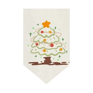 Close-up of hand-painted Christmas tree pattern on beige canvas triangular pennant flag