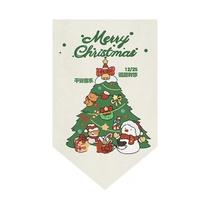 Merry Christmas linen pendant banner with cartoon tree and snowman for party decor