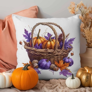 Autumn Thanksgiving pillow case with purple pumpkins and lavender harvest design