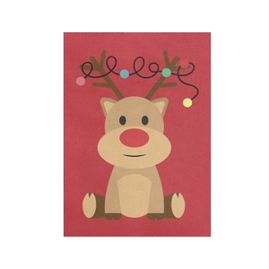 Detail view of high-quality Christmas banner fabric with cute reindeer and festive lights