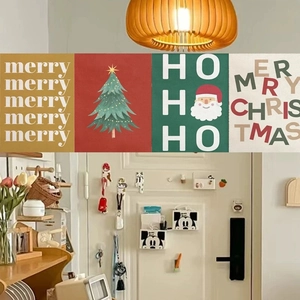 Christmas party door banner with Santa and tree patterns for holiday home wall decoration