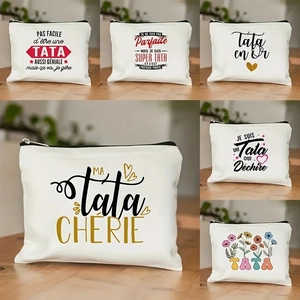 French Letter Printed Canvas Makeup Bag Best Aunt Gift Slogan Zipper Pouch Encrypted Linen Cosmetic Storage Travel Handbag