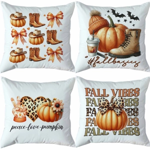 Autumn themed pillow case set featuring pumpkins, cowboy boots and leopard hearts