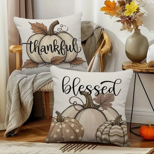 Thanksgiving pillow covers with pumpkins and thankful blessed text for home decor