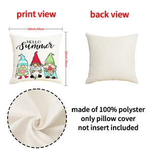 Detail view of summer gnome linen pillowcase showing fabric texture and hello summer print