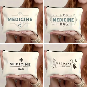 Portable Travel Medicine Bag For Men Women Small Fine Linen First Aid Pouch Mini Makeup Organizer With Zipper Storage Bag