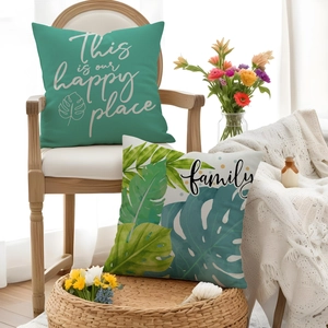 Set of two spring botanical pillow covers with happy place and family floral prints