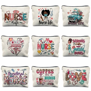 Cute Nurse Makeup Bag Canvas Storage Pouch Medical Theme Zipper Travel Case Gift For Registered Nurse Nurse Power Pouch