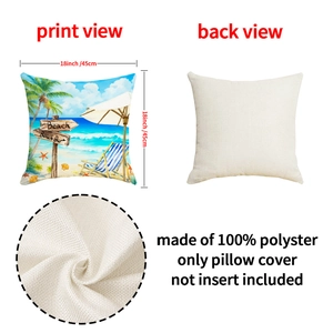 Détail d'une housse de coussin thème plage avec impression de qualité et texture lin
