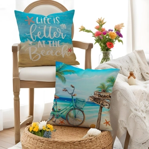 Housses de coussin en lin décoratives sur le thème de la plage et motifs de l'océan bleu