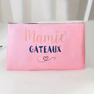 Trousse à maquillage rose en toile avec imprimé Mamie GÂTEAUX et fermeture éclair