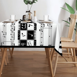Artistic music theme tablecloth with piano keys and notes for modern home dining decor