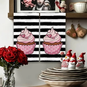 Absorbierende Küchentücher mit rosa Cupcake-Illustration und schicken schwarzen Streifen