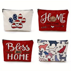 Independence Day Patriotic American Flag Makeup Bag Encrypted Fine Linen Zipper Cosmetic Pouch Travel Organizer Gift For Women