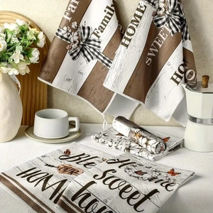 Microfiber kitchen towels with pumpkin and cotton prints in rustic farmhouse style