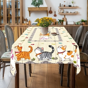 Detail of creative cartoon cat pattern on rectangular dustproof fabric tablecloth