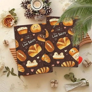 Braune Mikrofasertücher mit süßen Brotmustern für die Küche im Bakery-Thema-Design
