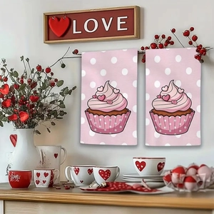 Rosa Küchentücher mit Cupcake und Punkten, saugfähiges Mikrofasertuch Set für Dekoration