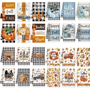 Autumn Thanksgiving Microfiber Kitchen Towels Set Pumpkin Maple Leaf Printed Decorative Dishcloths For Home Decor