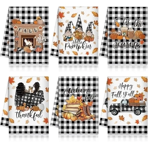 6-pack Thanksgiving microfiber dish towels featuring pumpkins and maple leaves patterns