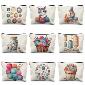 Nordic High Density Fine Linen Makeup Bag Sewing Yarn Ball Printed Zipper Storage Pouch For Travel Cosmetics Stationery Women Gift