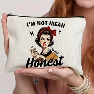Vintage canvas makeup pouch with retro pop art illustration and funny honest quote