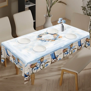 Rectangle summer tablecloth with coastal beach bicycle prints for dining table decor