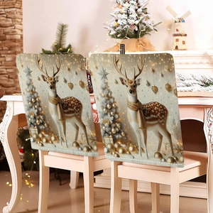 Lot de 2 housses de chaise de Noël avec renne doré et ornements festifs élégants