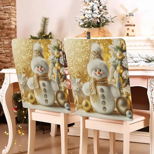 Lot de 2 housses de chaise de Noël luxe avec bonhomme de neige doré pour décor de fête