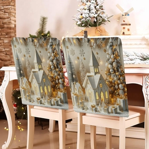 Housses de chaise de Noël dorées avec motifs de luxe bonhomme de neige et renne décor