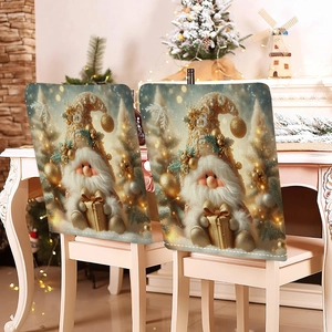Housse de Chaise en Lin de Noël Motif Festif Or Bonhomme de Neige Renne Imprimé Décoration Salle à Manger Fête Maison