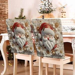 Detail of Christmas chair covers with textured 3D Santa Claus and festive floral patterns
