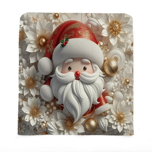 3D Santa Claus Christmas chair cover with red background and golden floral details