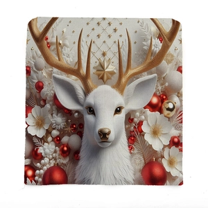 Detailed view of Christmas pillowcase with 3D reindeer design and festive golden antlers