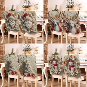 Christmas Chair Cover Linen Digital Printed Santa Claus Reindeer Snowman Pattern For Dining Room Holiday Table Decoration Home Party Supplies