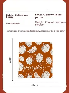 Detail view of cotton linen pumpkin chair cover with dimensions 49cm width by 58cm height
