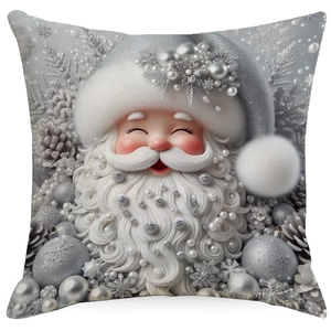 Dettaglio del copricuscino 3D lusso Babbo Natale con texture di fiocchi di neve argentati
