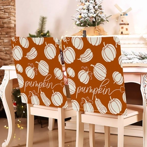 Autumn Thanksgiving Linen Chair Covers Maple Leaf Pumpkin Harvest Printed Dining Room Chair Back Covers For Home Decor