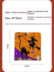 Detail view of Halloween chair cover with witch print and dimensions 49x58cm