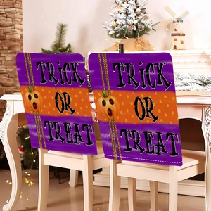 Halloween chair covers with purple and orange color block and Trick or Treat print