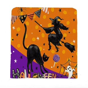 Halloween witch and black cat decorative pillowcase with festive orange polka dot background