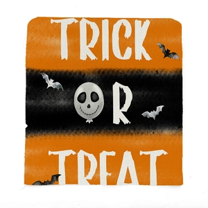 Halloween Trick or Treat pillow cover with orange and black stripes and festive patterns
