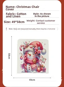 Detailed view of snowman Christmas chair cover in linen fabric with 49x58cm size dimensions