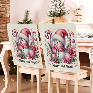 Detail of Christmas snowman chair cover featuring Merry and Bright festive print design